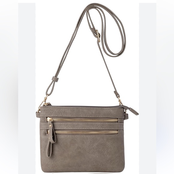 Empire Vegan Leather Multi-Zipper Boutique Wristlet Crossbody in Khaki NEW - Picture 1 of 5